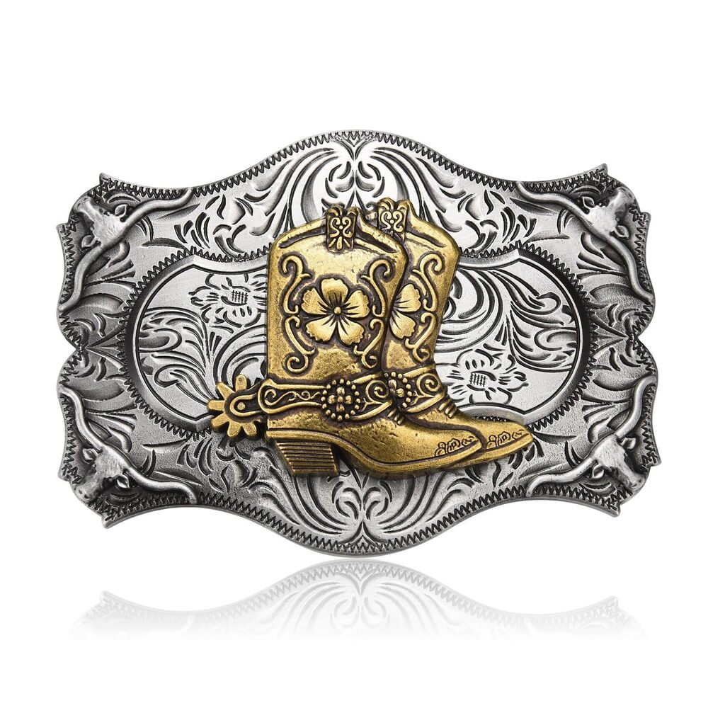 8705 Western Cowboy Belt Buckle , Rodeo Boots Belt Buckle, Texas Antique